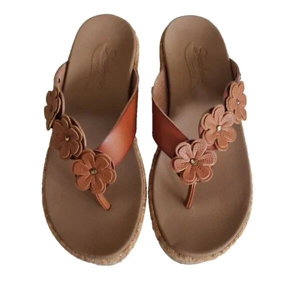 Skechers Women's Sz 8 Cali Arch Fit Beverlee Floral Thong Sandals Brown A677220 - Picture 2 of 11